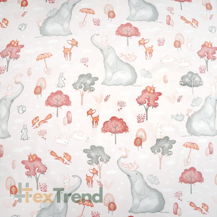 Baumwolle 100% große Elefanten auf rosa Hintergrund  