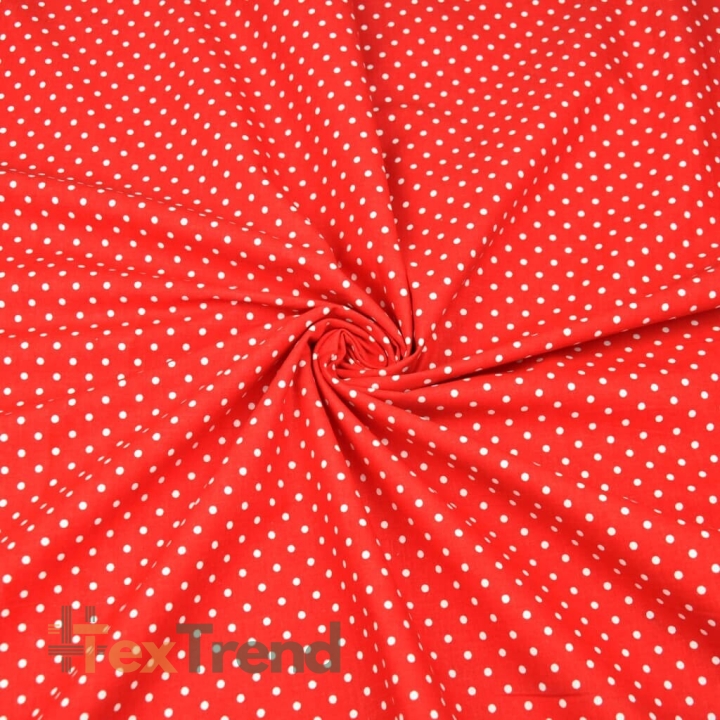 100% Baumwolle Punkte 4mm weiß auf rotem Hintergrund  