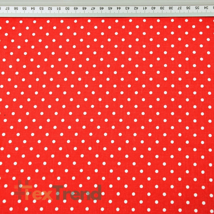 100% Baumwolle Punkte 4mm weiß auf rotem Hintergrund  