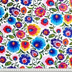 Baumwolle 100% Łowicz Muster auf weißem Hintergrund  