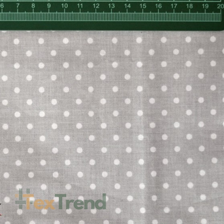 100% Baumwolle Punkte 4mm weiß auf grauem Hintergrund  