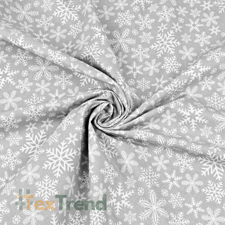 Baumwolle 100% Weihnachtsmuster weiße Schneeflocken auf grauem Hintergrund  