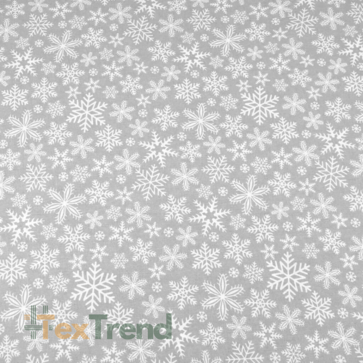 Baumwolle 100% Weihnachtsmuster weiße Schneeflocken auf grauem Hintergrund  