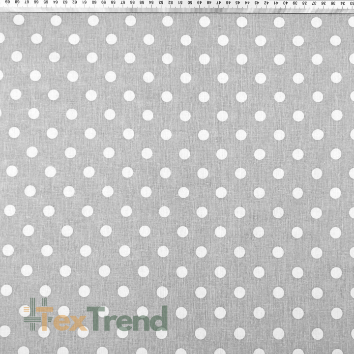 100% Baumwolle Punkte 11mm weiß auf grauem Hintergrund  