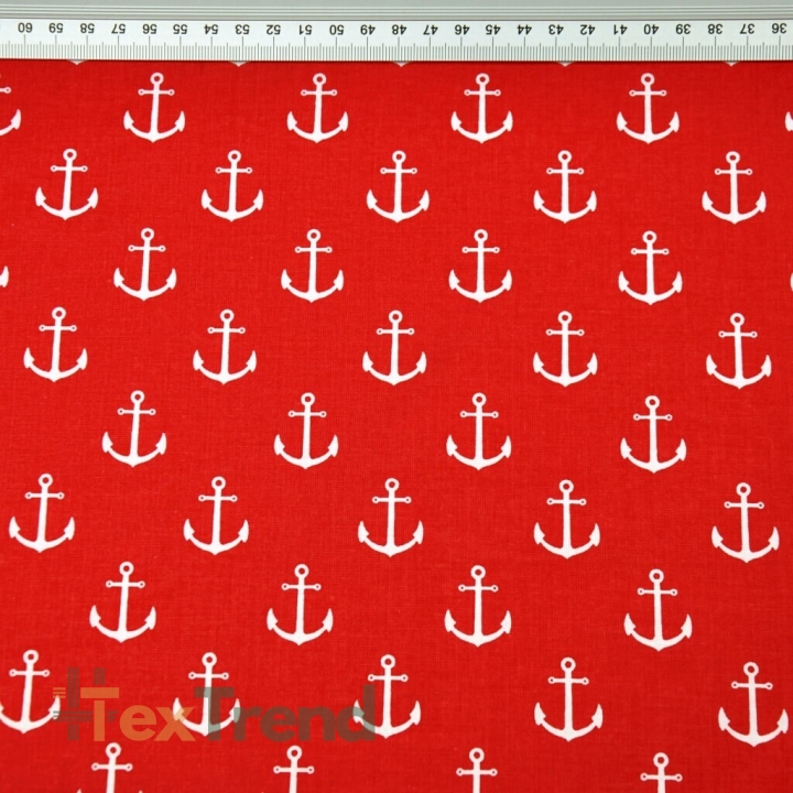 Baumwolle 100% weiße Anker auf rotem Hintergrund  