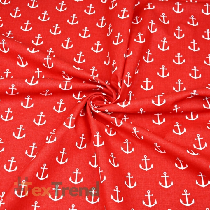 Baumwolle 100% weiße Anker auf rotem Hintergrund  