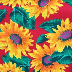 Liegefläche Stoff rote Sonnenblumen auf Hintergrund  