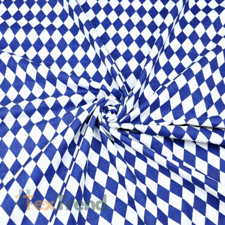 Baumwolle 100% dunkelblaue Rauten auf weißem Hintergrund  