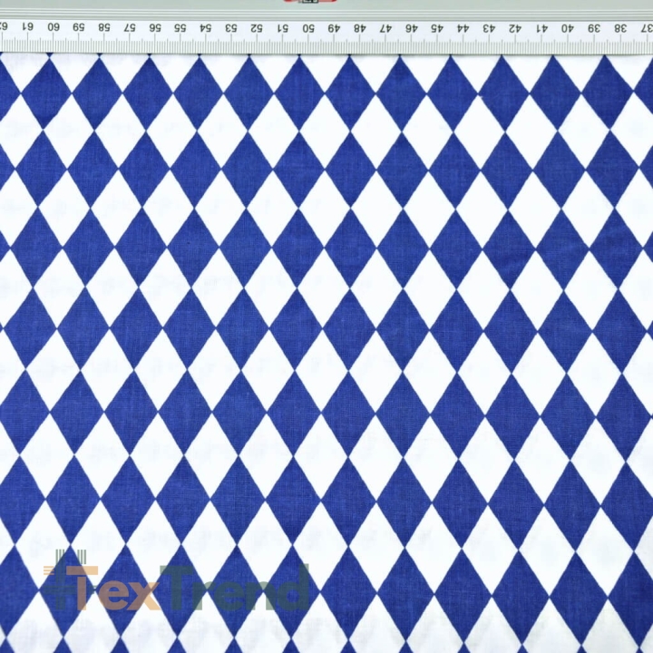 Baumwolle 100% dunkelblaue Rauten auf weißem Hintergrund  