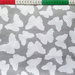 Baumwolle 100% Schmetterlinge weiß auf grauem Hintergrund  