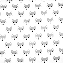 Baumwolle 100% Graue Füchse auf weißem Hintergrund  