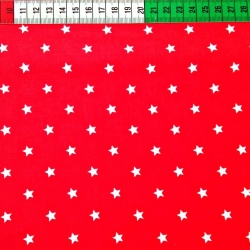 Baumwolle 100% Sterne 8mm weiß auf rotem Hintergrund  