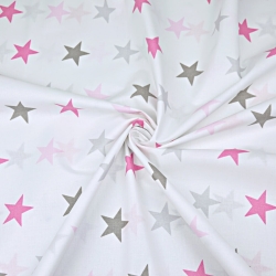 Baumwolle 100% Sterne STARSY Grau-Rosa auf weißem Hintergrund  