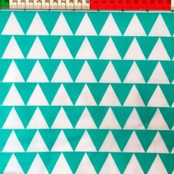 Baumwolle 100% Weiß-türkise Dreiecke  