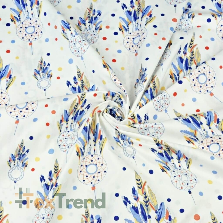 Baumwolle 100% indianisches Totem blau ecru Hintergrund