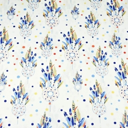 Baumwolle 100% indianisches Totem blau ecru Hintergrund