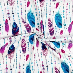 Baumwolle 100% Federn lila mit Perlen auf weißem Hintergrund  