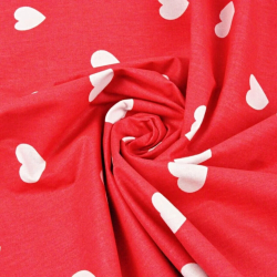 Baumwolle 100% Herzen 20mm weiß auf rotem Hintergrund  