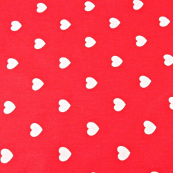 Baumwolle 100% Herzen 20mm weiß auf rotem Hintergrund  