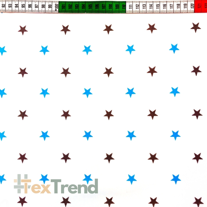 Baumwolle 100% Sterne 12mm blau-grau auf weißem Hintergrund  