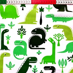 Baumwolle 100% Dinosaurier grün auf weißem Hintergrund  