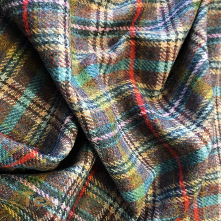 Wolle Karomuster mit Rosa und Blau  