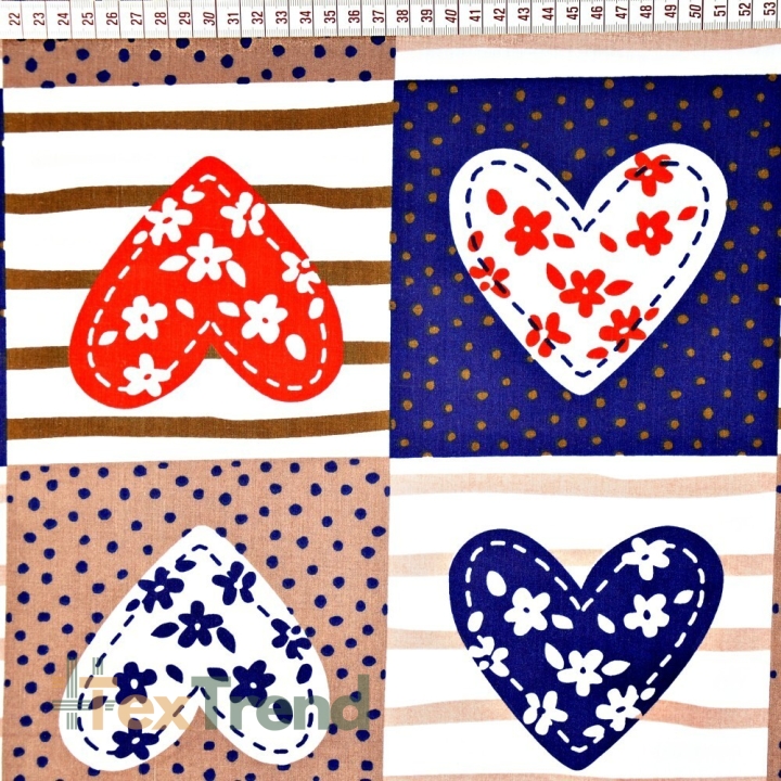 Baumwolle 100% Patchwork Herzen dunkelblau  