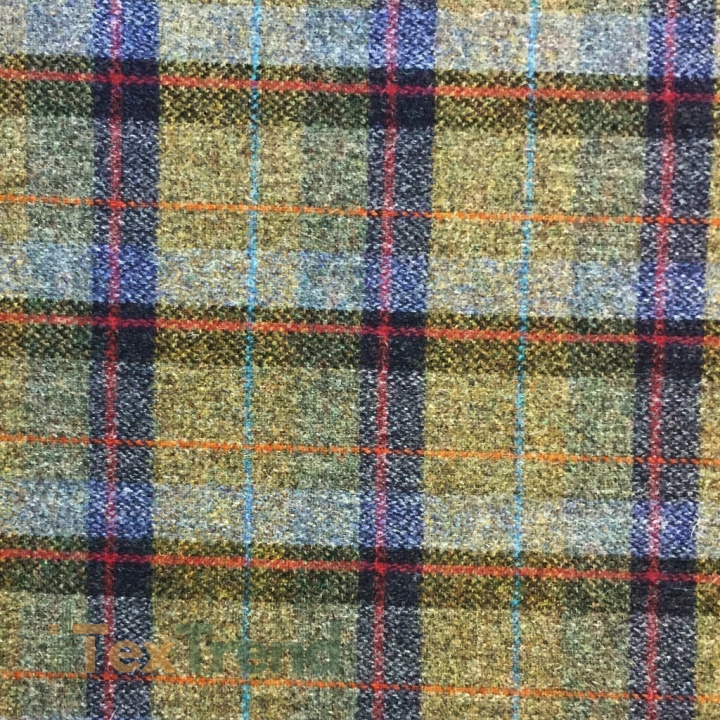 Wolle Karomuster mit Marineblau und Olivgrün  