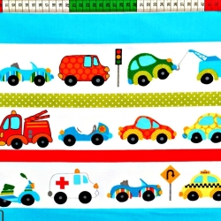 Baumwolle 100% Autos in Streifen auf weißem Hintergrund  