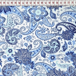 Baumwolle 100% türkische Blumen blau auf weißem Hintergrund  