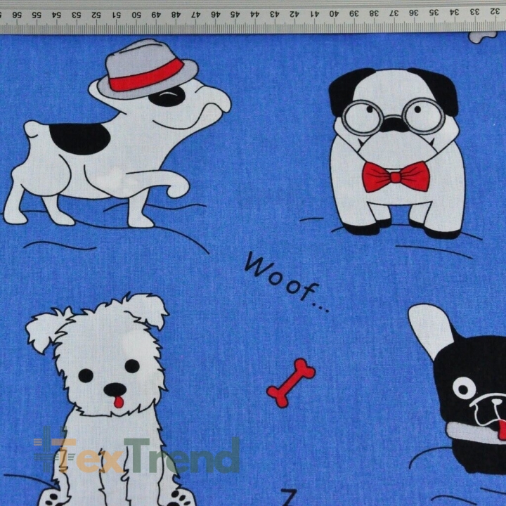 Baumwolle 100% Hunde verrückt auf blauem Hintergrund  