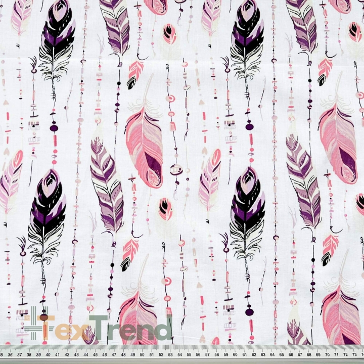 Baumwolle 100% Federn mit Perlen rosa auf weißem Hintergrund  