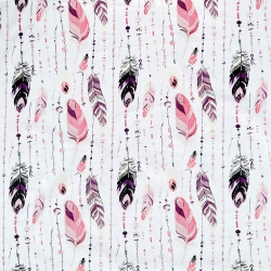 Baumwolle 100% Federn mit Perlen rosa auf weißem Hintergrund  