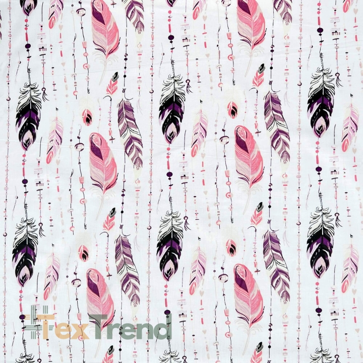 Baumwolle 100% Federn mit Perlen rosa auf weißem Hintergrund  