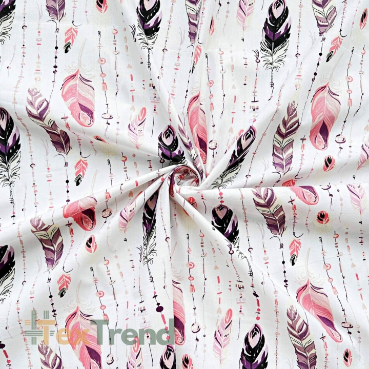 Baumwolle 100% Federn mit Perlen rosa auf weißem Hintergrund  