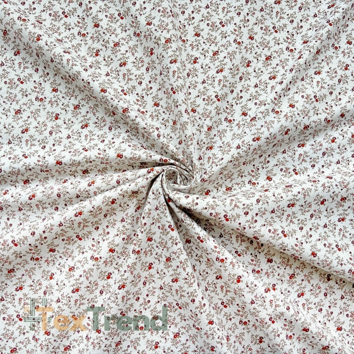 Baumwolle 100% Bordeaux Wiese auf ecrufarbenem Hintergrund  