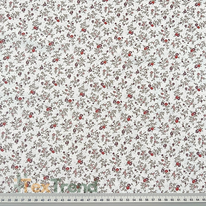 Baumwolle 100% Bordeaux Wiese auf ecrufarbenem Hintergrund  