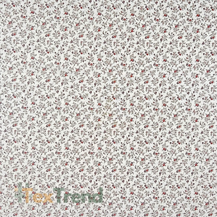 Baumwolle 100% Bordeaux Wiese auf ecrufarbenem Hintergrund  