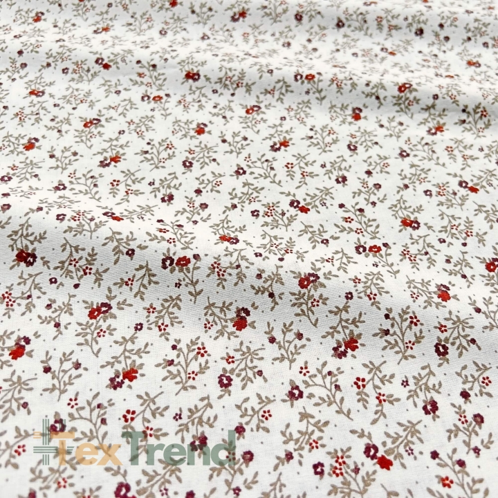 Baumwolle 100% Bordeaux Wiese auf ecrufarbenem Hintergrund  