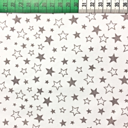 Baumwolle 100% Sterne weiß-grau auf weißem Hintergrund  