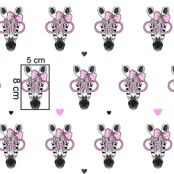 Baumwolle 100% Zebras mit rosa Brille auf weißem Hintergrund  