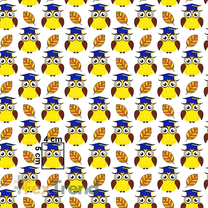 Baumwolle 100% kluge Eulen auf weißem Hintergrund  