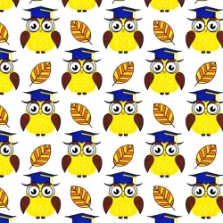 Baumwolle 100% kluge Eulen auf weißem Hintergrund  