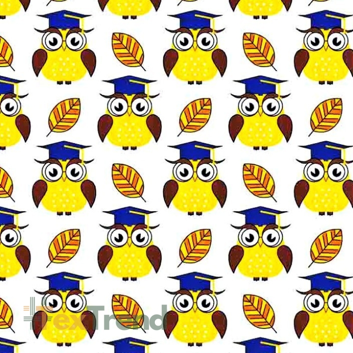 Baumwolle 100% kluge Eulen auf weißem Hintergrund  