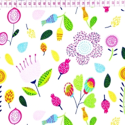 Baumwolle 100% Wiese rosa-grün auf weißem Hintergrund  
