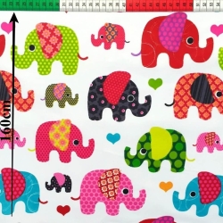 Baumwolle 100% Indische Elefanten Rosa-Grün auf weißem Hintergrund  