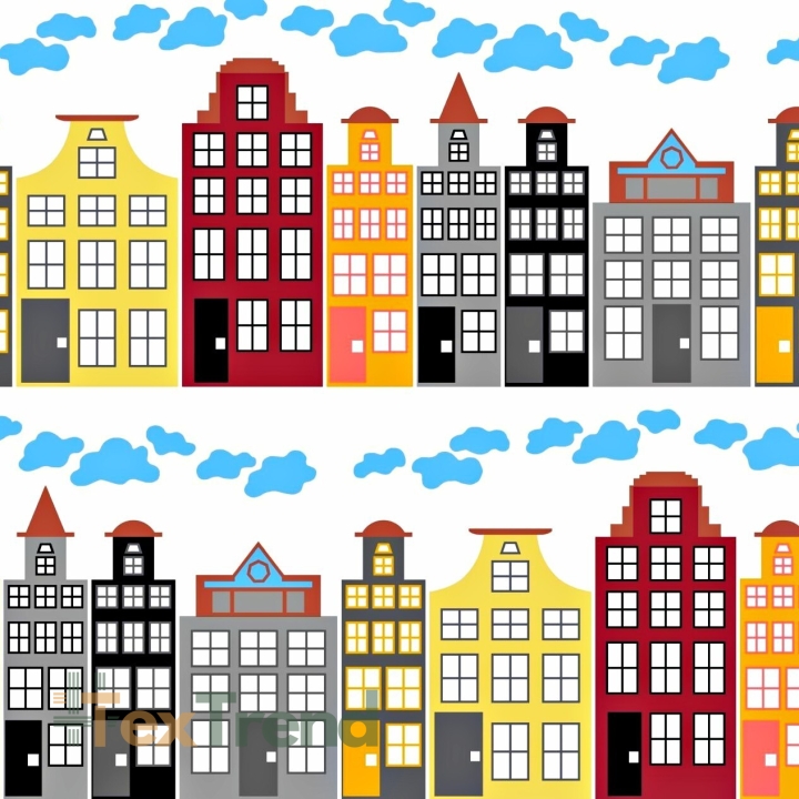 Häuser grau-gelb auf weißem Hintergrund - Digitaldruck  