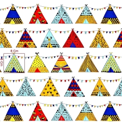 Baumwolle 100% bunte Indianerzelte auf weißem Hintergrund  