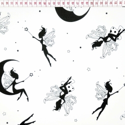 Baumwolle 100% Feen schwarz auf weißem Hintergrund  