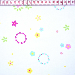 Baumwolle 100% Blumenkränze bunt auf weißem Hintergrund  